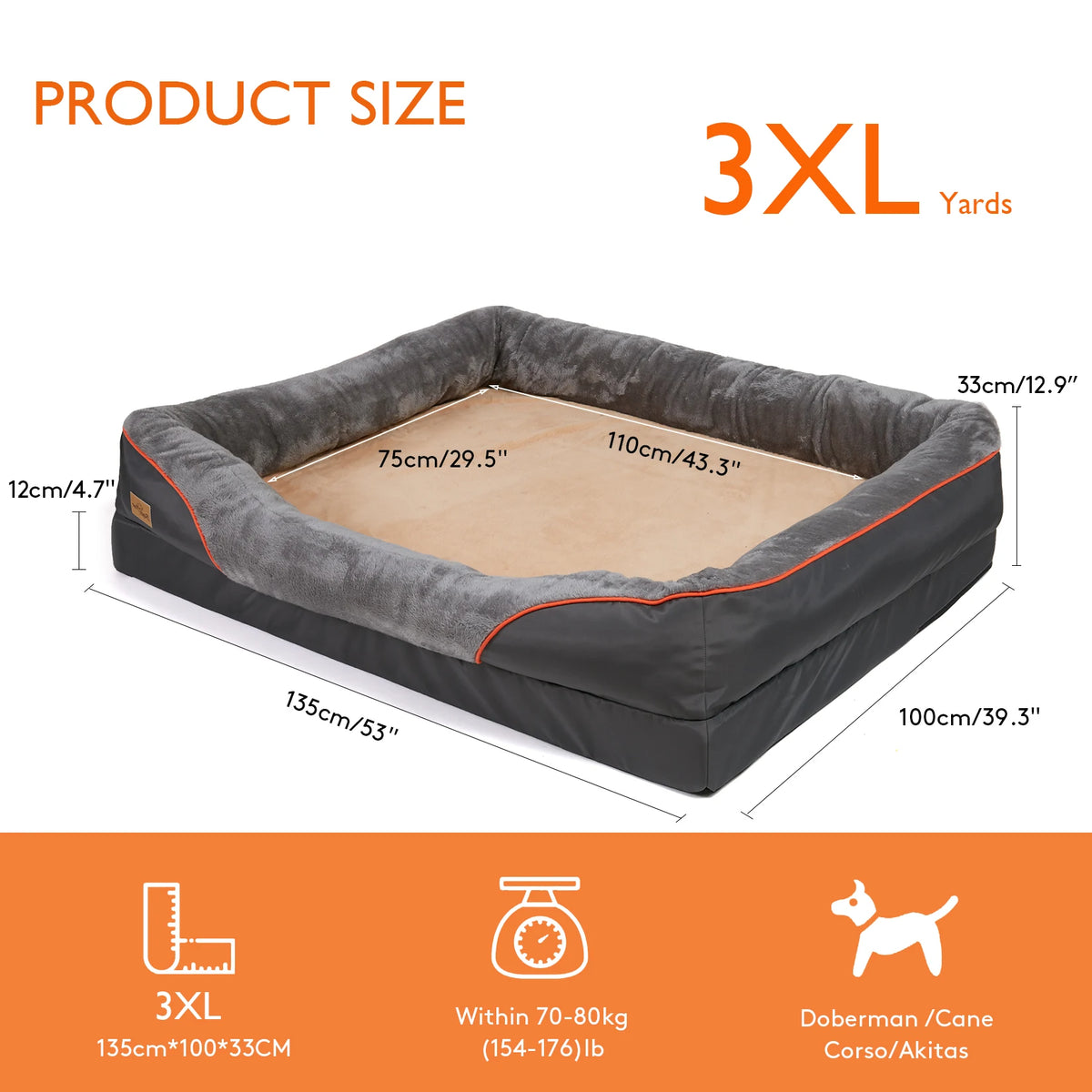 Large Soft Comfortable Dog Bed With Removable Warm Fleece and Washable Cover
