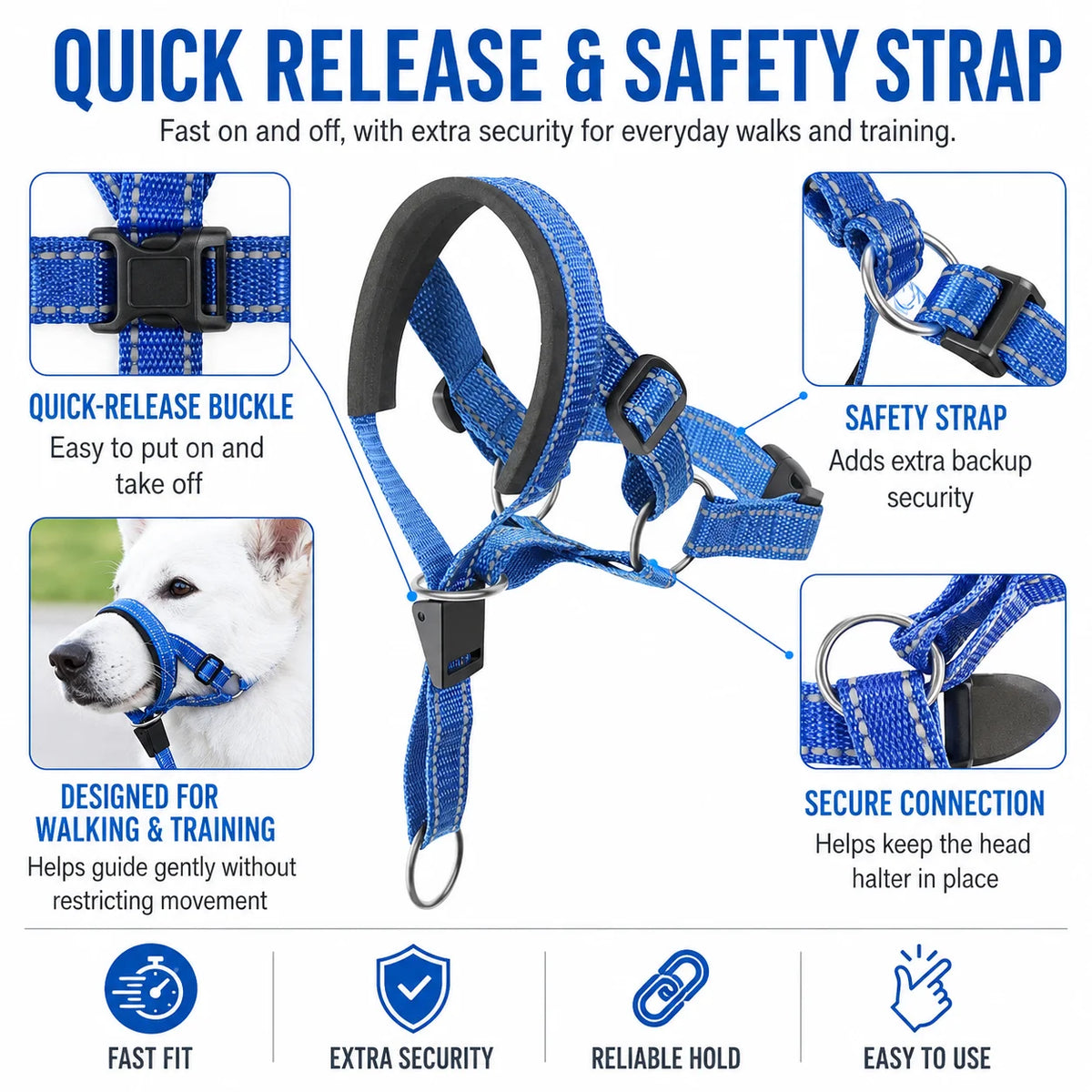 Reflective Adjustable No Pull Dog Head Halter for Training & Better Control