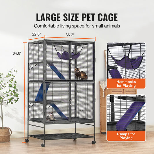 SucceBuy 64.6" Large Rolling 4-Tier Critter Nation Small Animal Cage - Whiskersnwigglesshop