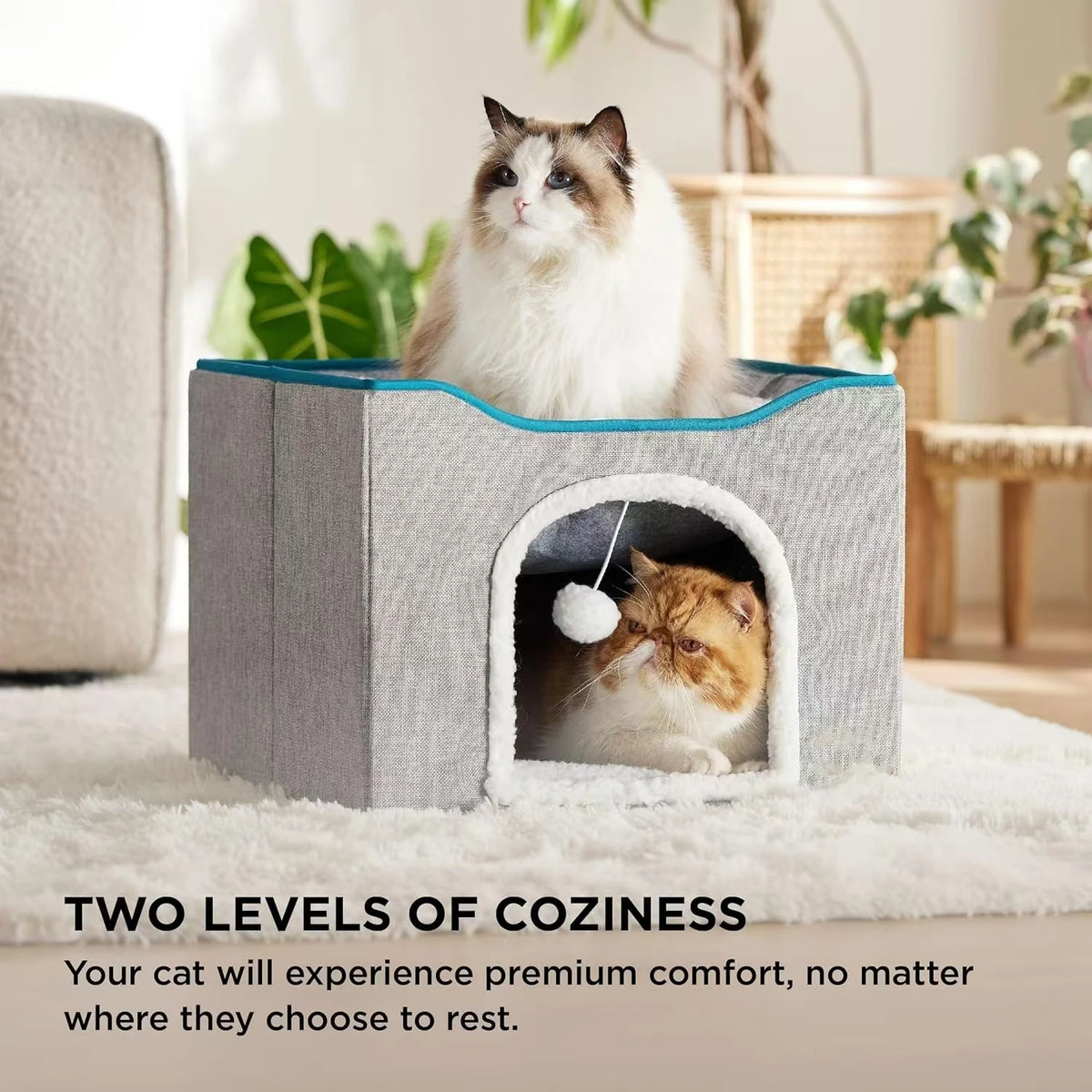 Large Foldable Cat Cave/Cat Hideaway With Fluffy Ball And Scratch Pad - Whiskersnwigglesshop