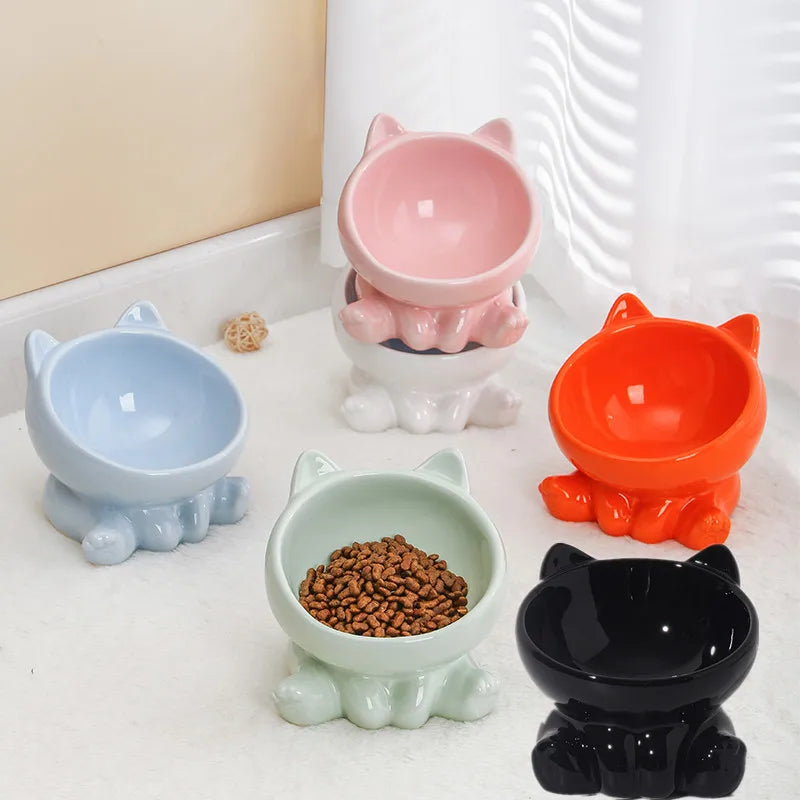Ceramic Cat Food Bowl Neck Guard Oblique Mouth Pet Bowl