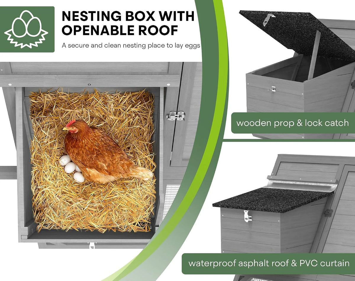 94.5" Wooden Chicken Coop, A-Frame Hen House with Carry Handles, Waterproof Roof & Removable Floor