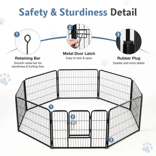 JHK Metal 8 Panels Foldable Dog 24 Inch to 32 Inch Playpen for Yard/Outdoors