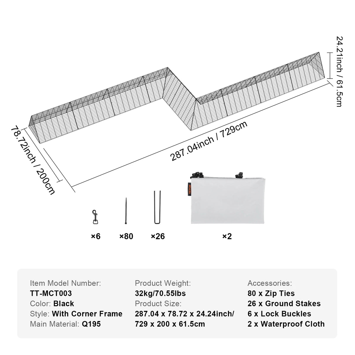 SucceBuy Portable Chicken Tunnels 157.5 x 39.4 x 24.2 in(LxWxH)