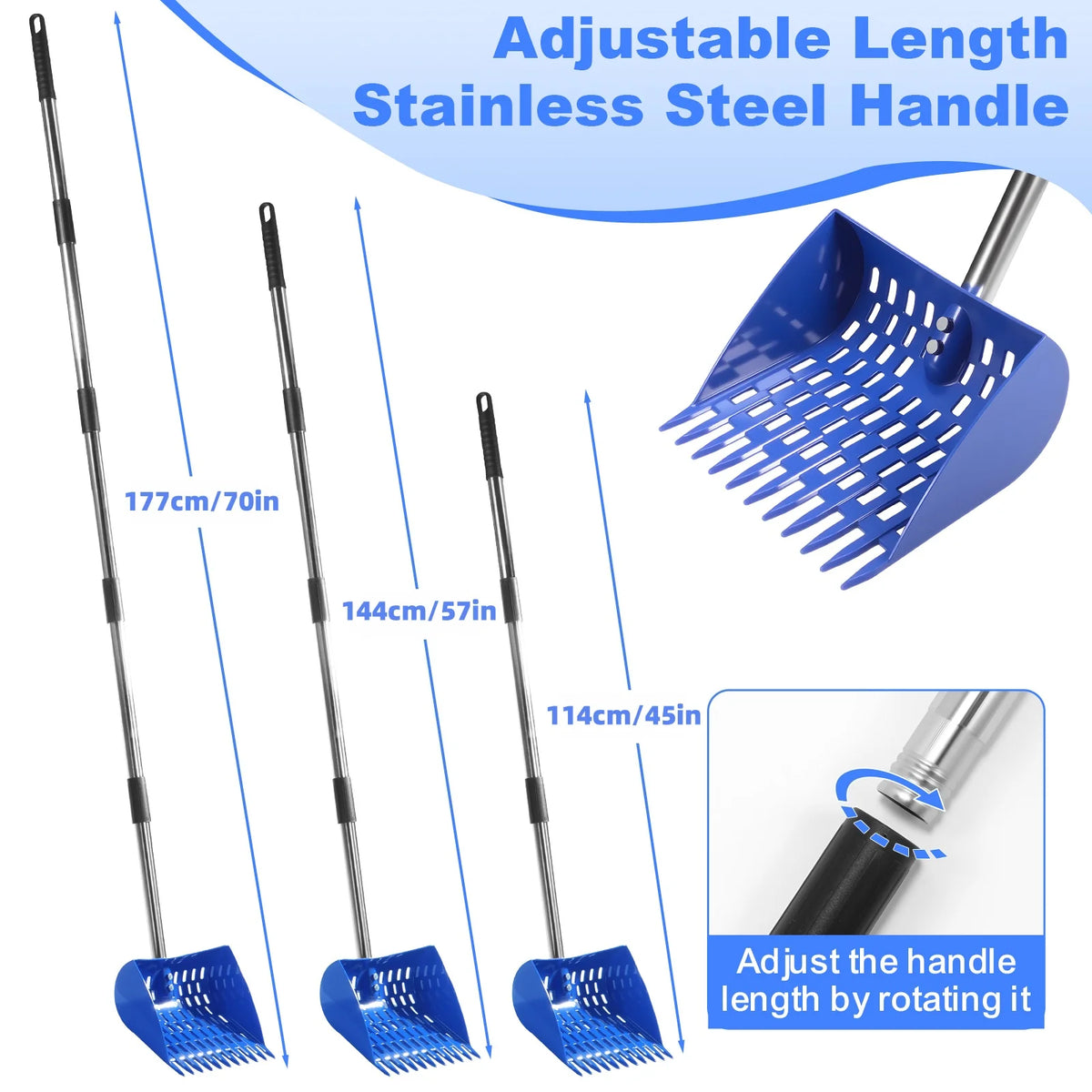 Ergonomic 2-in-1 Chicken Manure Shovel And Rake with Adjustable Handle Durable Sand Screen Garbage Shovel for Cleaning Chicken Coops