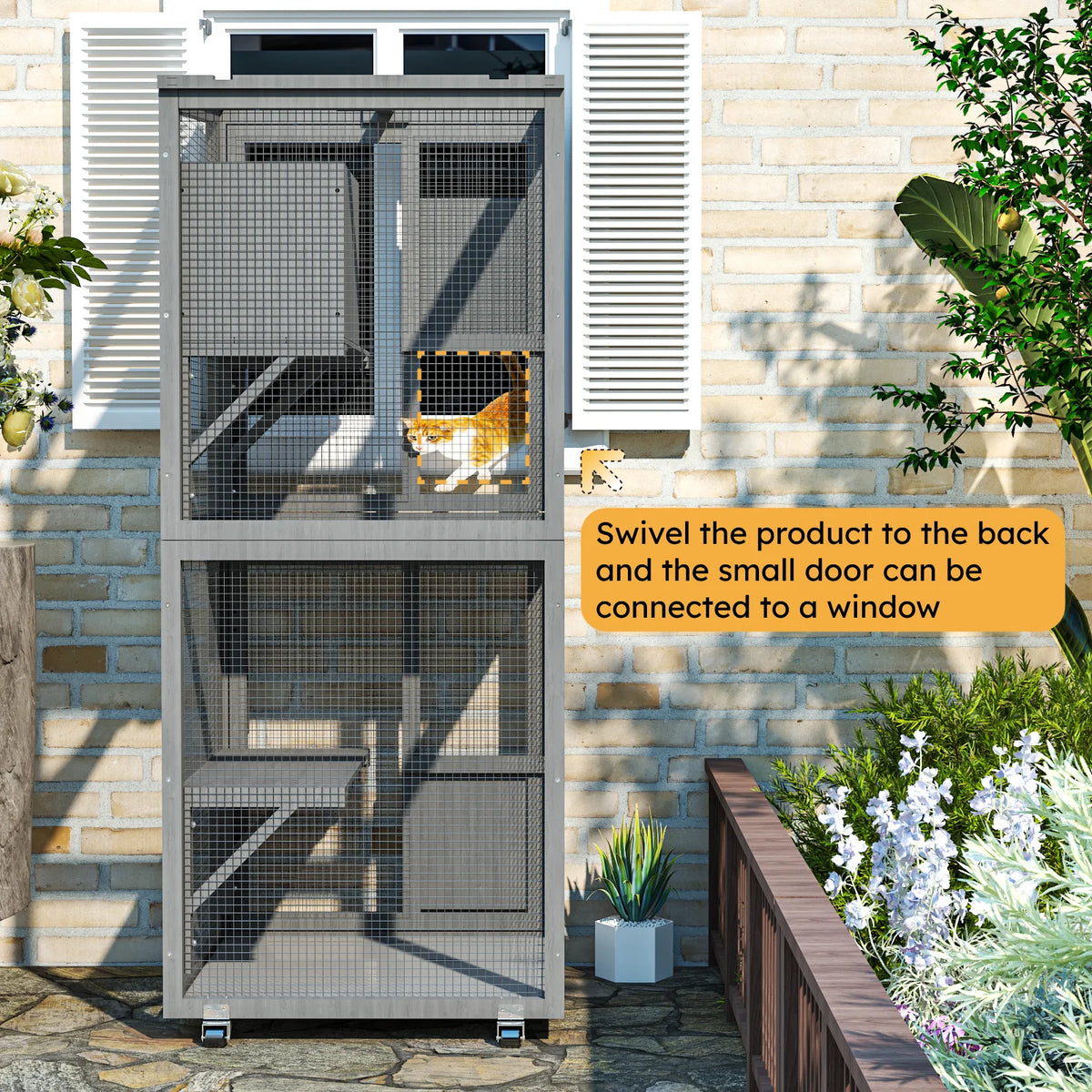 4-Tier Outdoor Cat Catio Enclosure, Large Cat Playpen with Wheels, Waterproof Roof,4 Doors & Resting Box