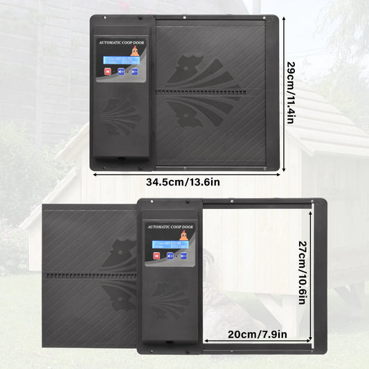 Automatic Chicken Coop Door Opener with Timer and LCD Screen, Anti-Pinch Safety Electric Poultry Door, Battery Powered USB Charging Aluminum Coop Door with Manual/Timer Dual Mode for Outdoor Farm Chicken House