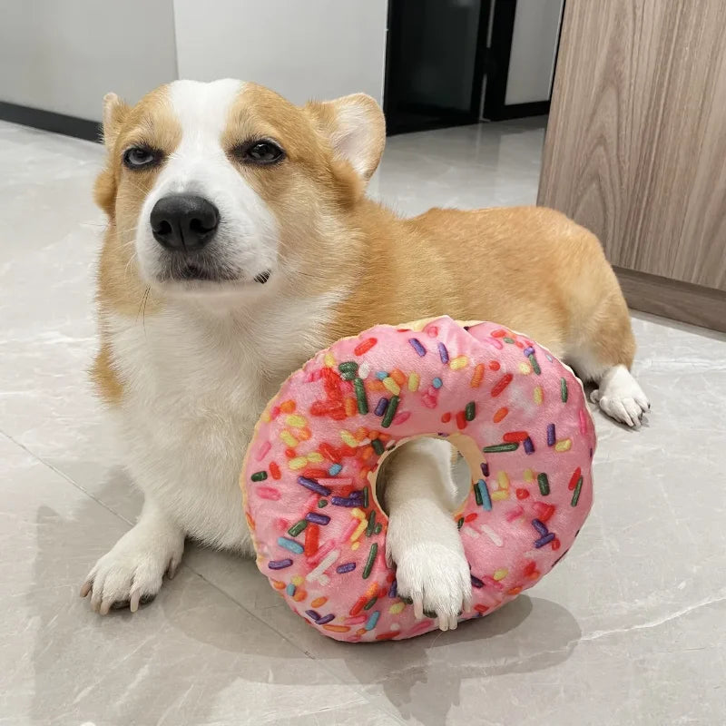 New Plush Dog Toy Doughnut Pizza Squeaky Toys