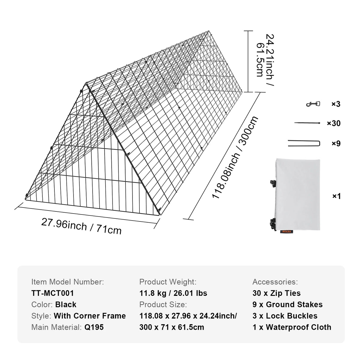 SucceBuy Portable Chicken Tunnels 157.5 x 39.4 x 24.2 in(LxWxH)