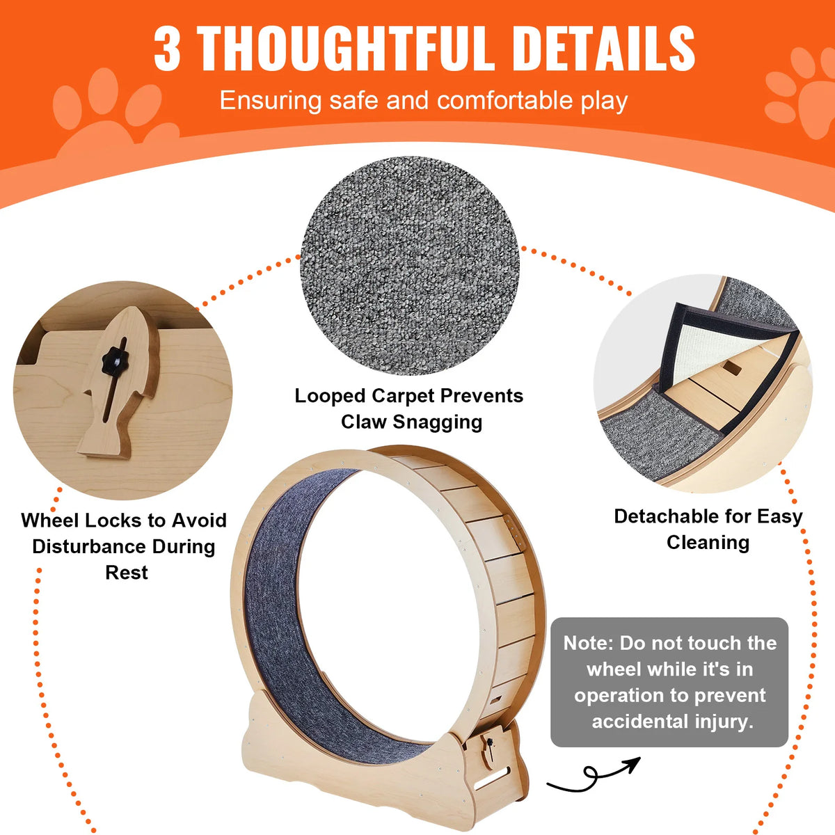 SucceBuy Wooden Cat Exercise Wheel Large Cat Treadmill Wheel for Indoor Cat Running Wheel with Detachable Carpet
