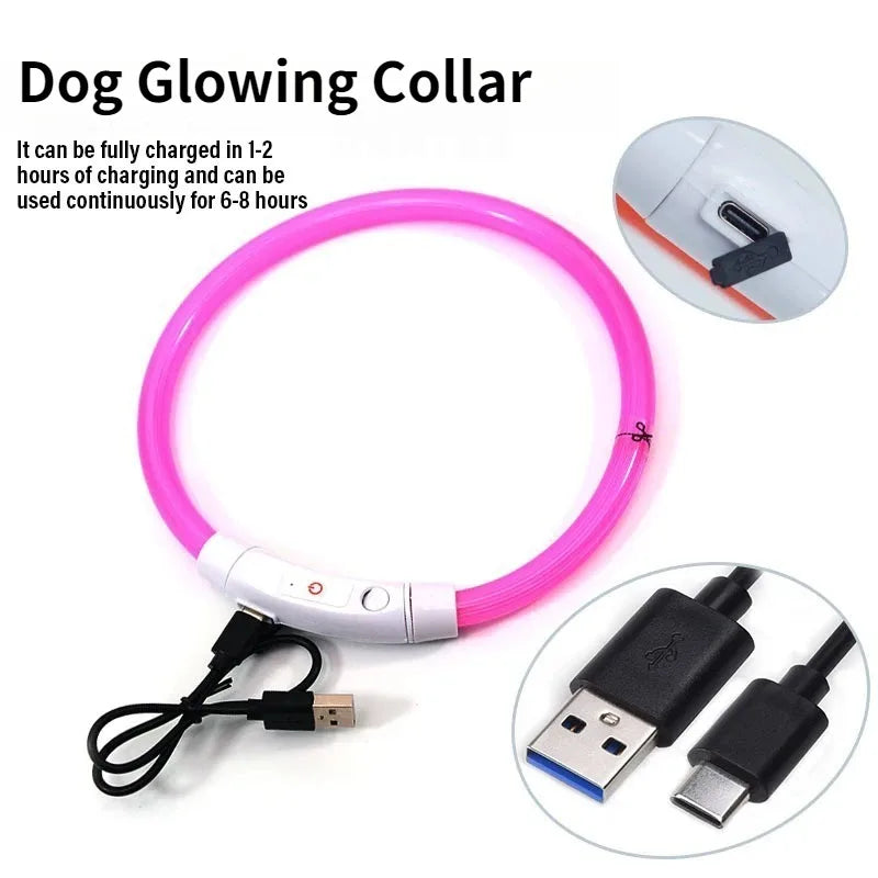Rechargeable Fiber Optic Night Glow Dog Collar for Enhanced Visability