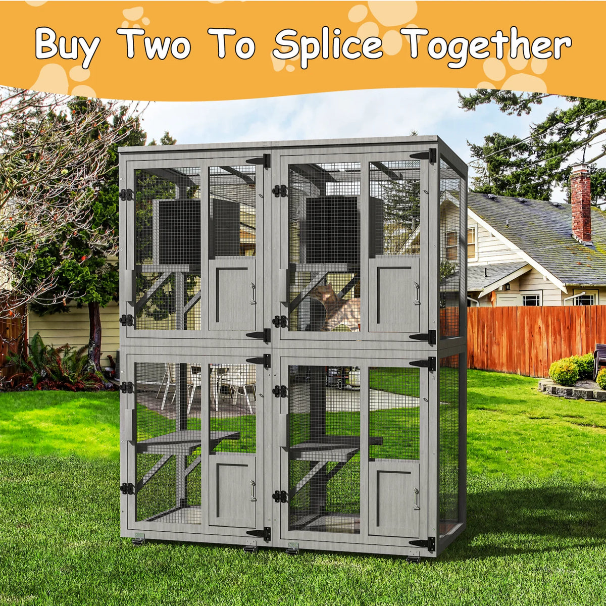 4-Tier Outdoor Cat Catio Enclosure, Large Cat Playpen with Wheels, Waterproof Roof,4 Doors & Resting Box