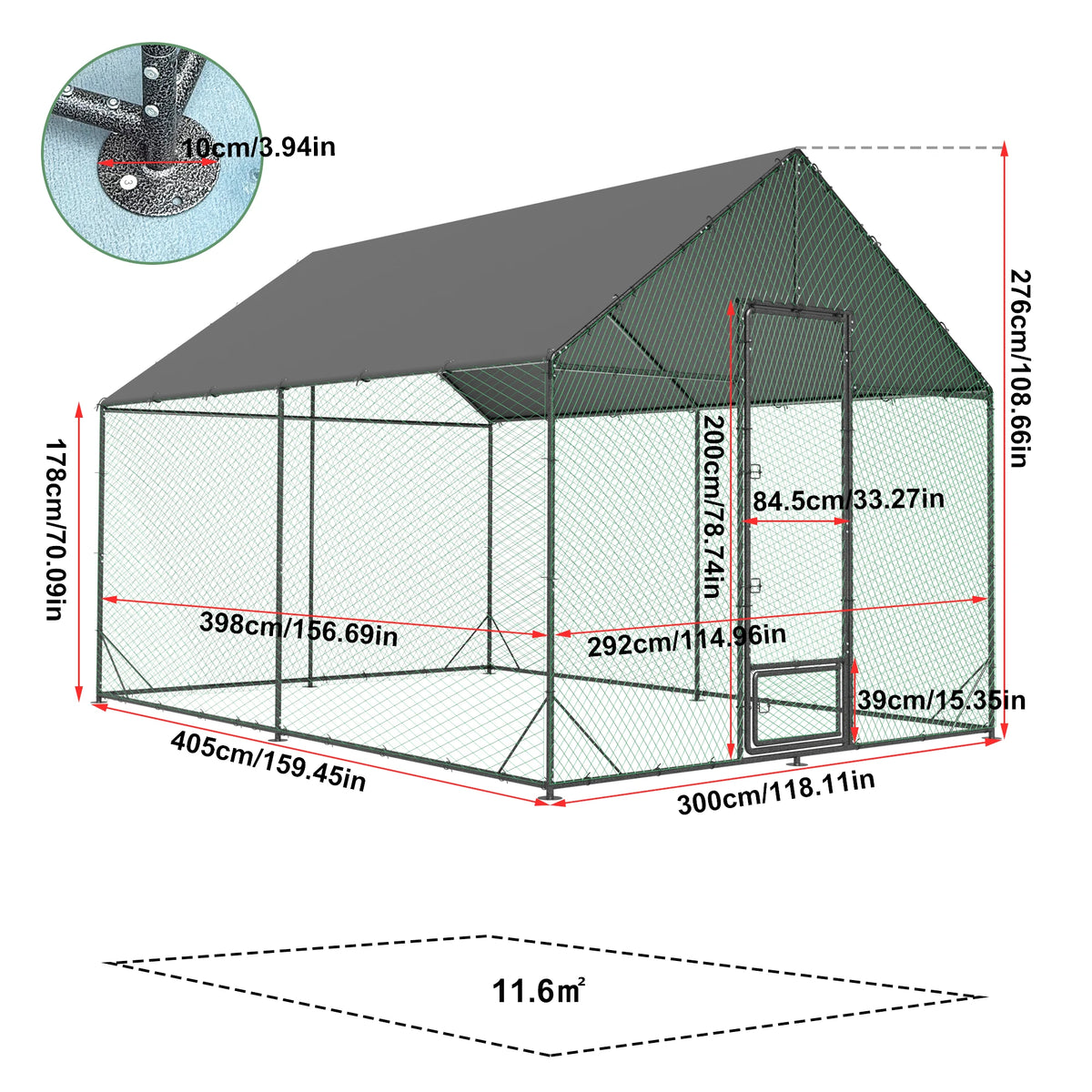 Upgraded Heavy Duty Metal Chicken Coop W/ Cover and Nylon Netting for Outdoor Backyard