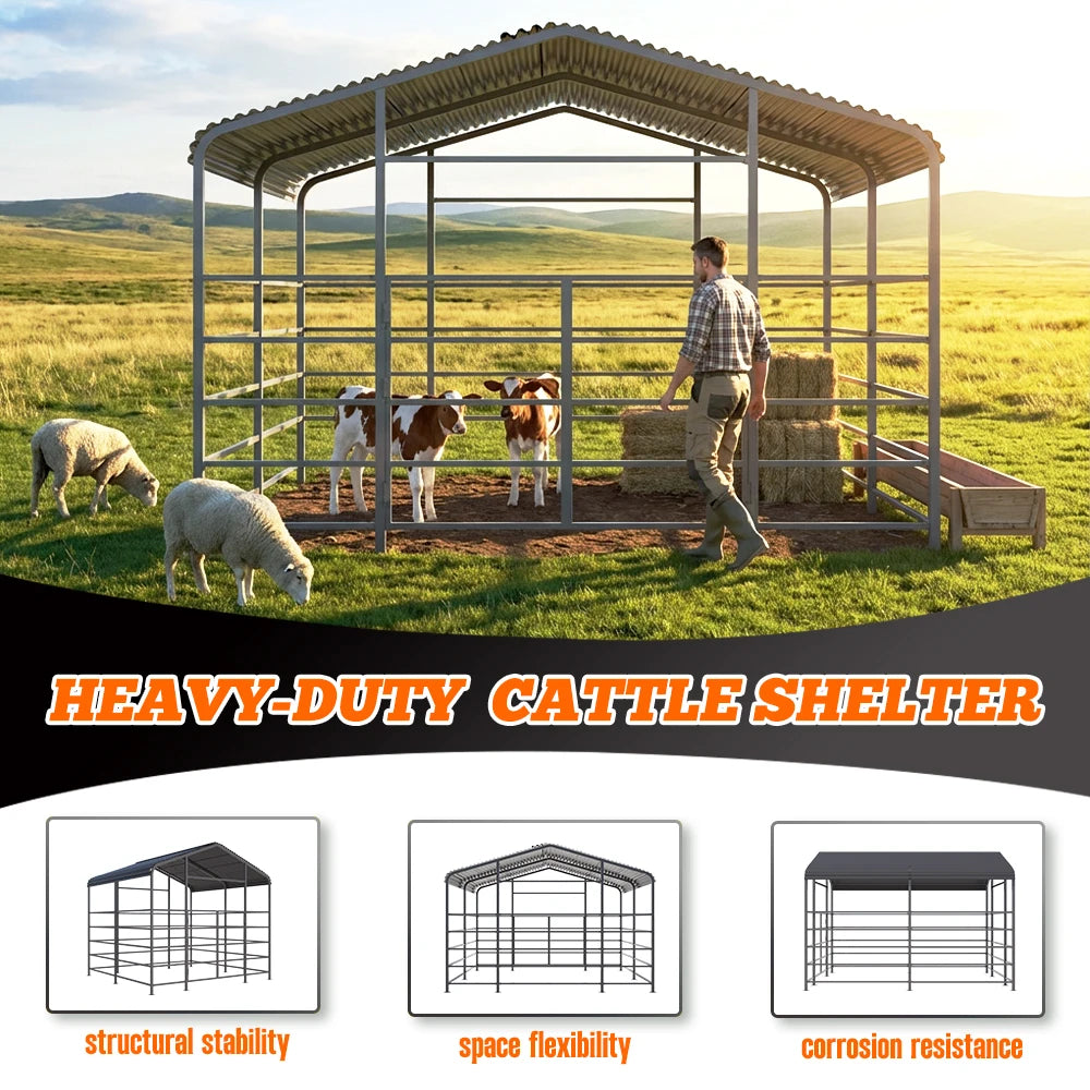 Spacious 13 X 13FT Heavy-duty Metal Livestock Shelter - Whiskersnwigglesshop