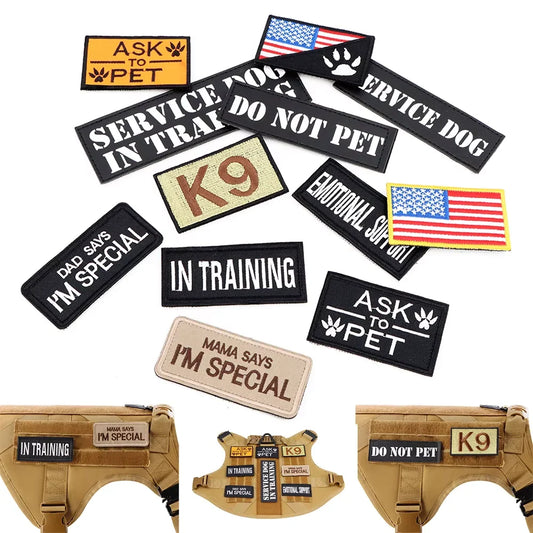 12 Pieces Tactical Patch Bundle For Dog Vest Harness (Harness not included)