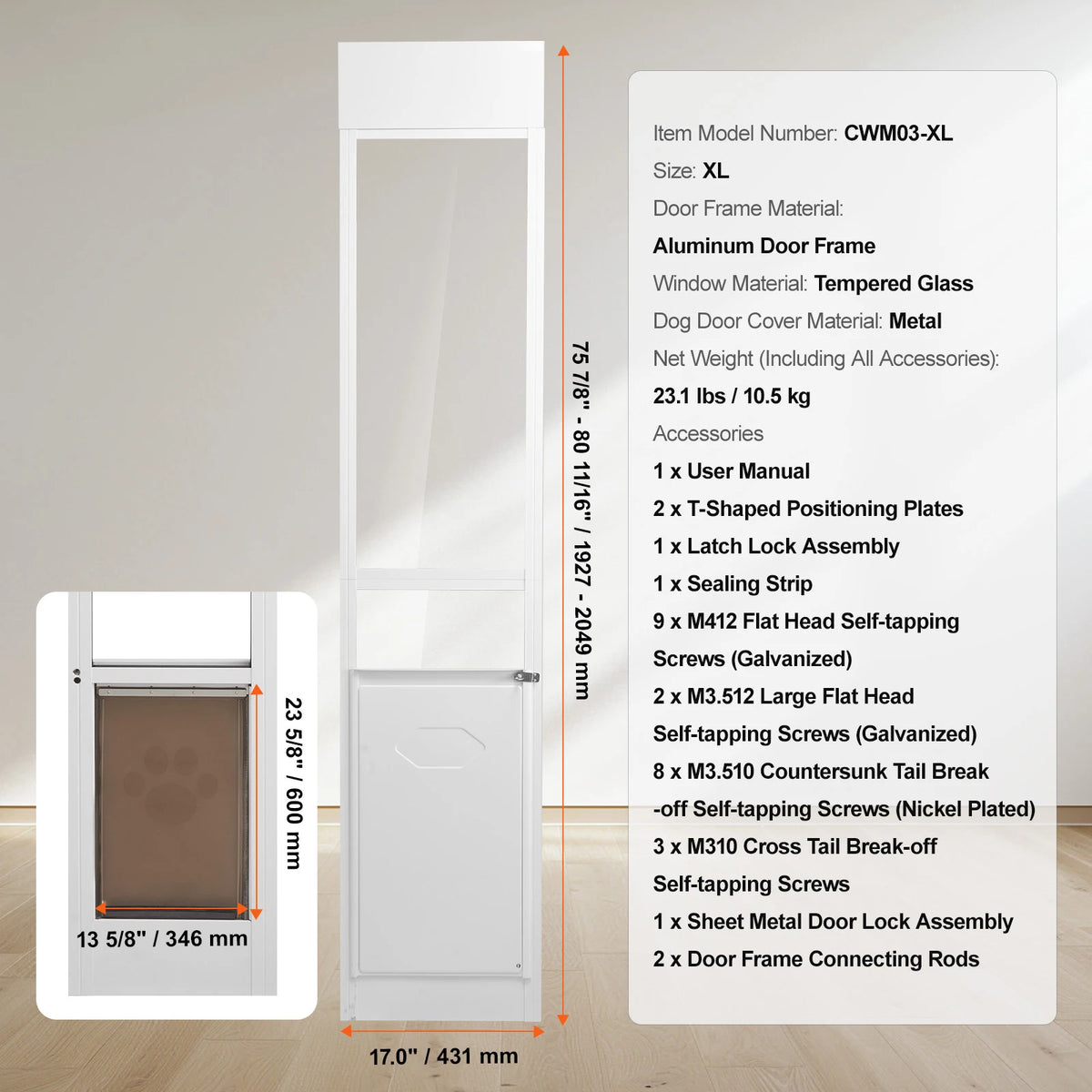 SucceBuy Dog Door Sliding Glass Door Adjustable Height Doggy Pet Door