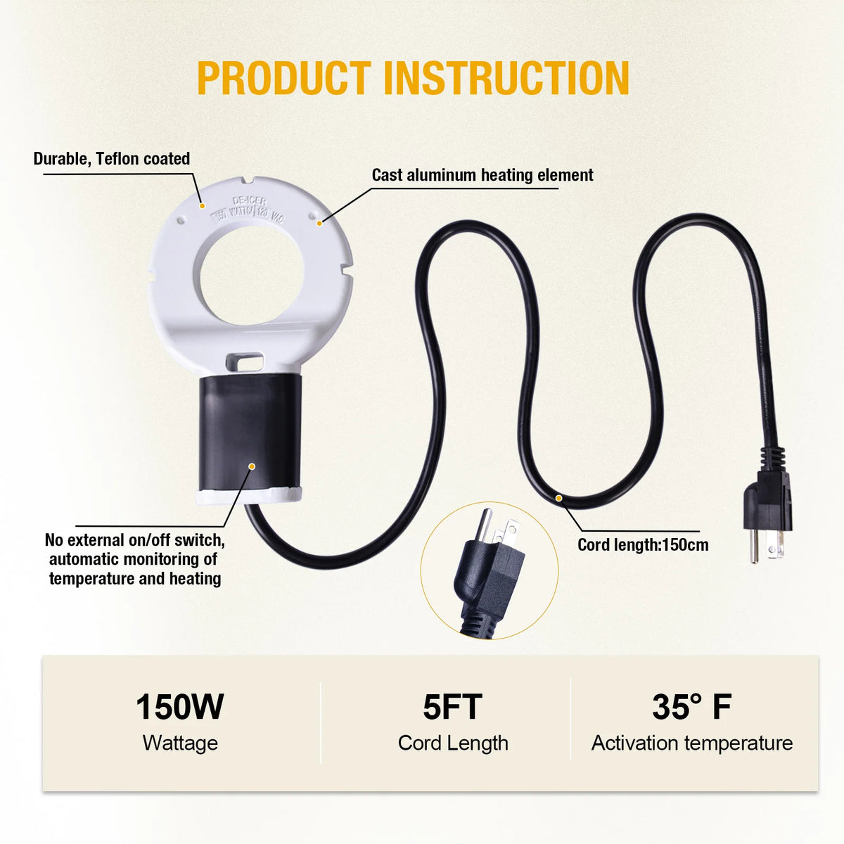Submergible Cast Aluminum Thermostatic Control Heater De-Icer for Livestock Poultry Birds Cows Horses