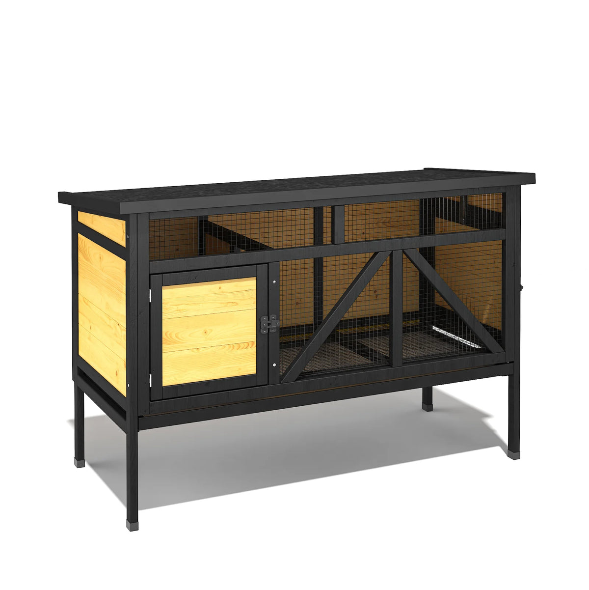 46.7" Elevated Small Animal Habitat with Double Doors, Leak-Proof Tray & Asphalt Roof - Whiskersnwigglesshop