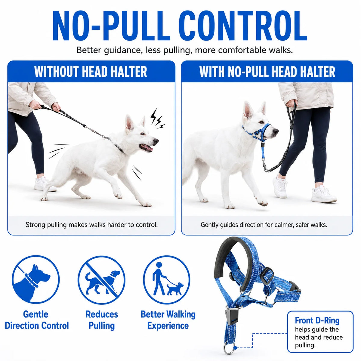 Reflective Adjustable No Pull Dog Head Halter for Training & Better Control