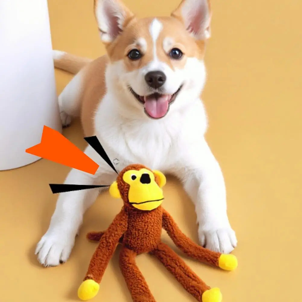 Cute Monkey Fleece Plush Squeaky Chew Toy Long Limbs Design Bite‑Resistant Stress Relief Interactive Play Toy