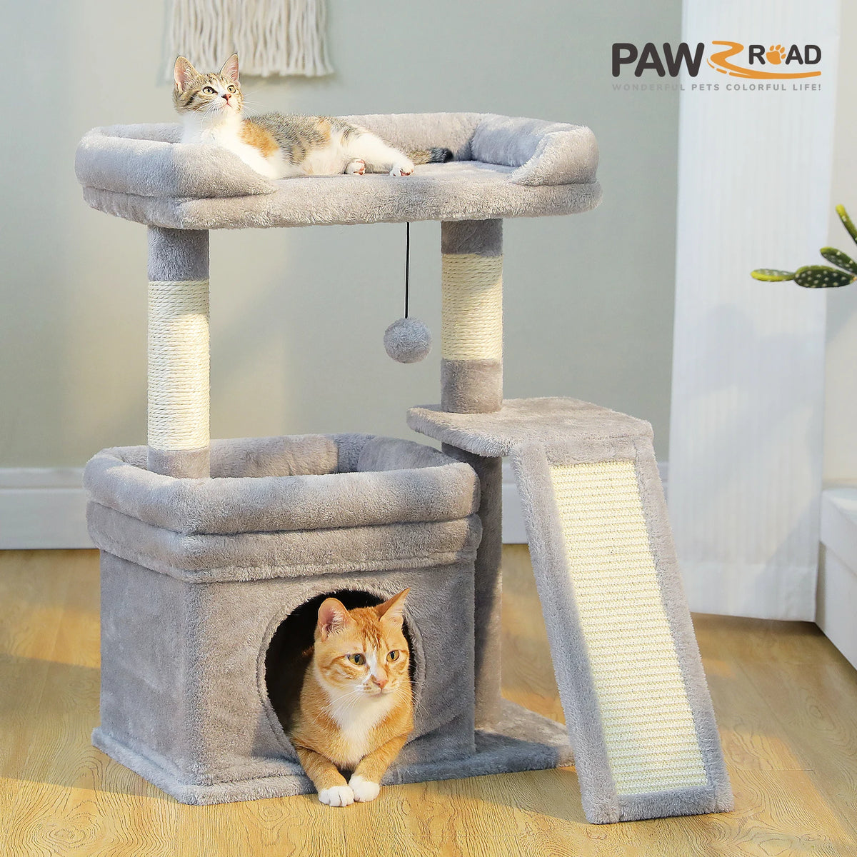 Small Cat Tree Tower with Sisal Scratching Post and Pad for Indoor Cat