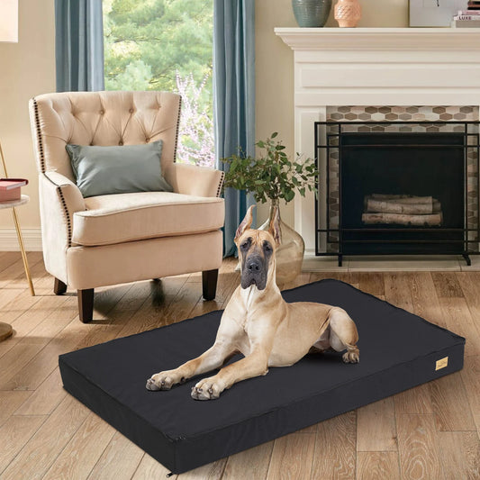 Jumbo Orthopedic Dog Bed Memory Foam Base Crate Mattress Cushion with Washable Cover Waterproof