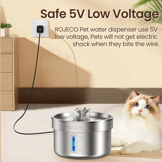 ROJECO Stainless Steel Pet Drinking Fountain Automatic Water Fountain Smart Pet Water Dispenser