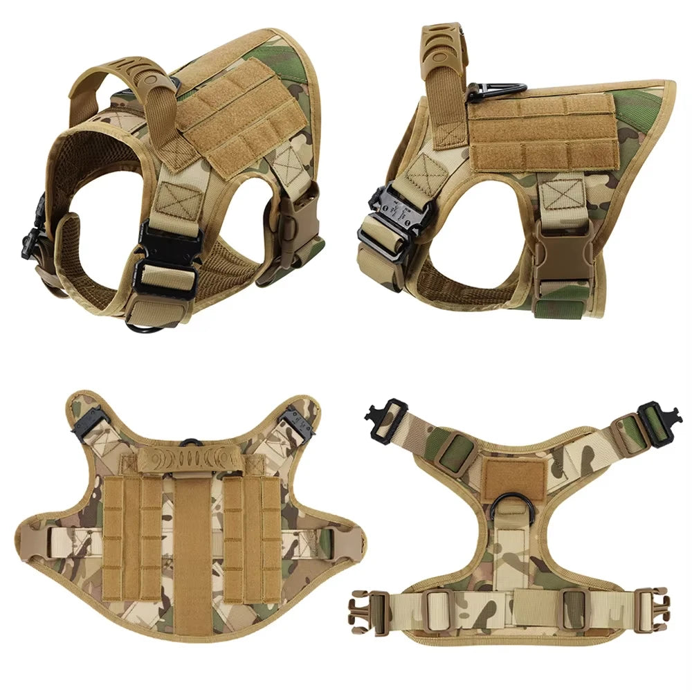 Military Style Dog Harness Collar, Leash, Bags and Patches Set