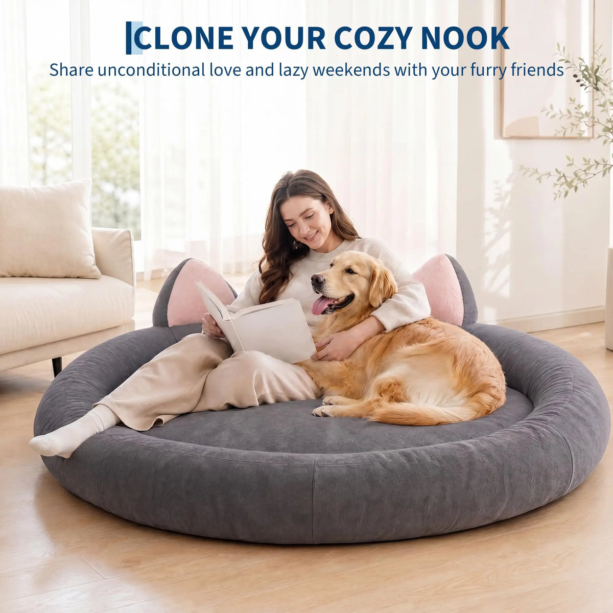 XXL Orthopedic Memory Foam Dog Bed 70x70x9.8in For Large Senior Dog, Waterproof Liner, Washable Cover, and Non-Slip Base