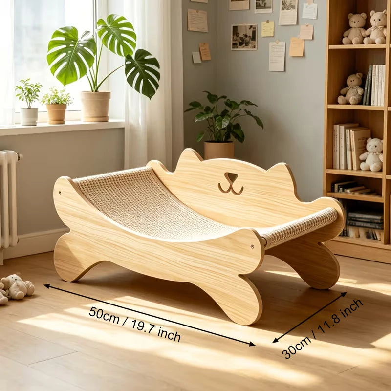 Wooden Cat Scratcher Bed, Modern Curved Cat Lounge with Sisal Scratch Pad, Cozy Cat Sofa Furniture for Indoor Cats