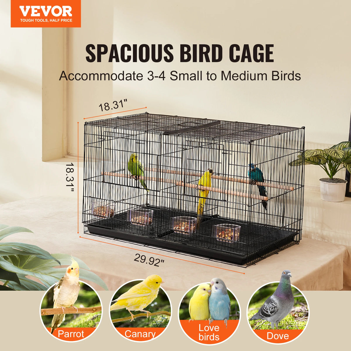 VEVOR 30-Inch Flight Bird Cage - Whiskersnwigglesshop