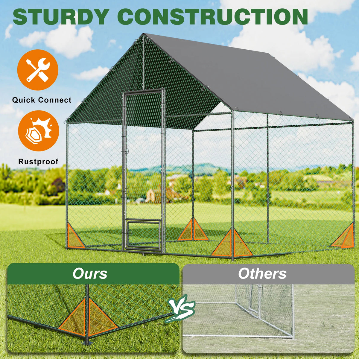 Upgraded Heavy Duty Metal Chicken Coop W/ Cover and Nylon Netting for Outdoor Backyard