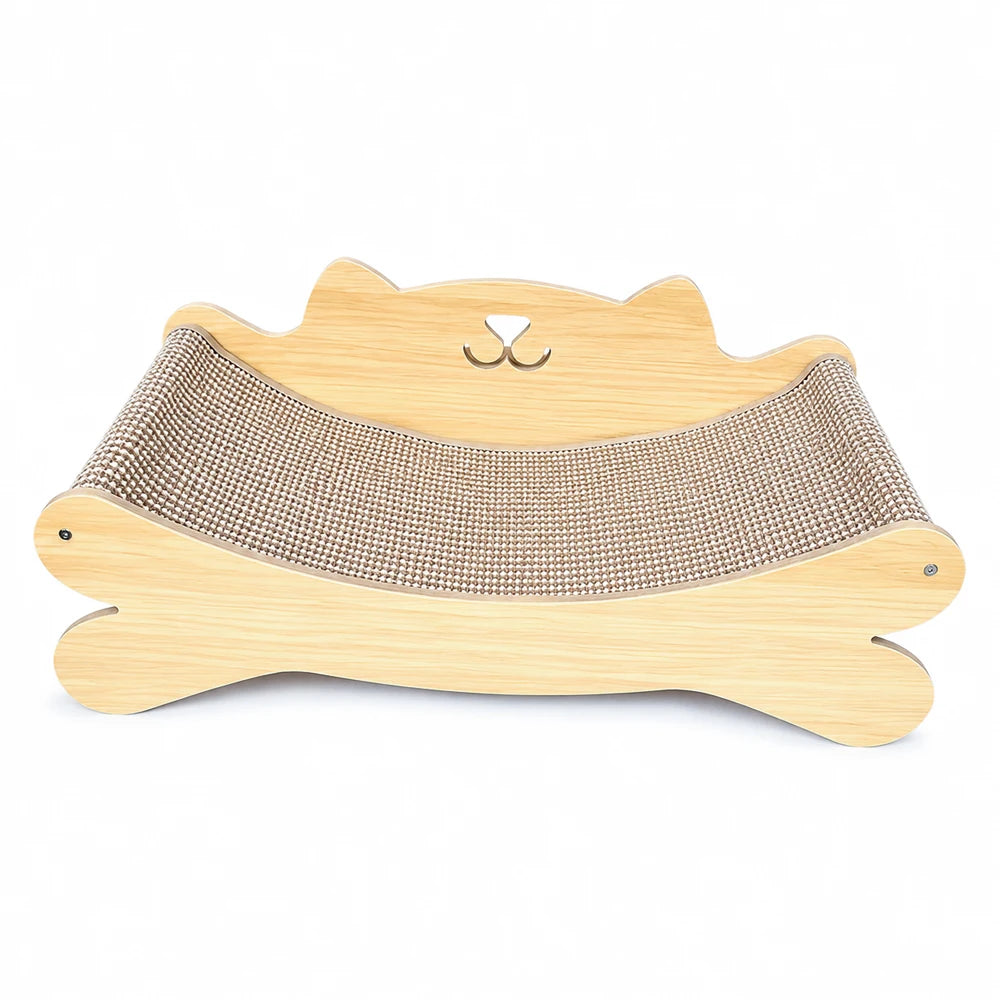 Wooden Cat Scratcher Bed, Modern Curved Cat Lounge with Sisal Scratch Pad, Cozy Cat Sofa Furniture for Indoor Cats