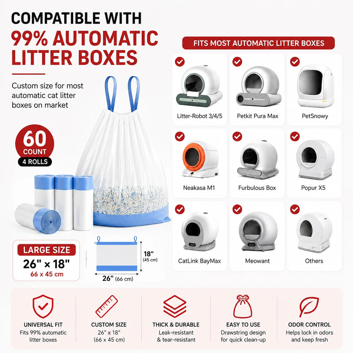 Premium Cat Litter Bags for Automatic Litter Boxes/60 Pack-Large Drawstring Liners - Whiskersnwigglesshop