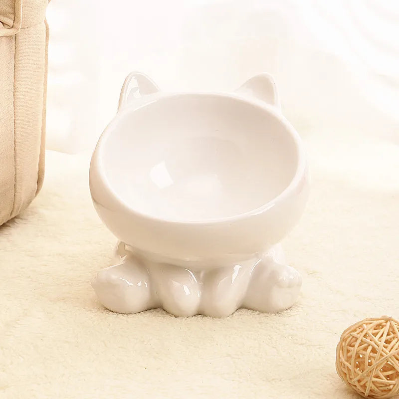 Ceramic Cat Food Bowl Neck Guard Oblique Mouth Pet Bowl