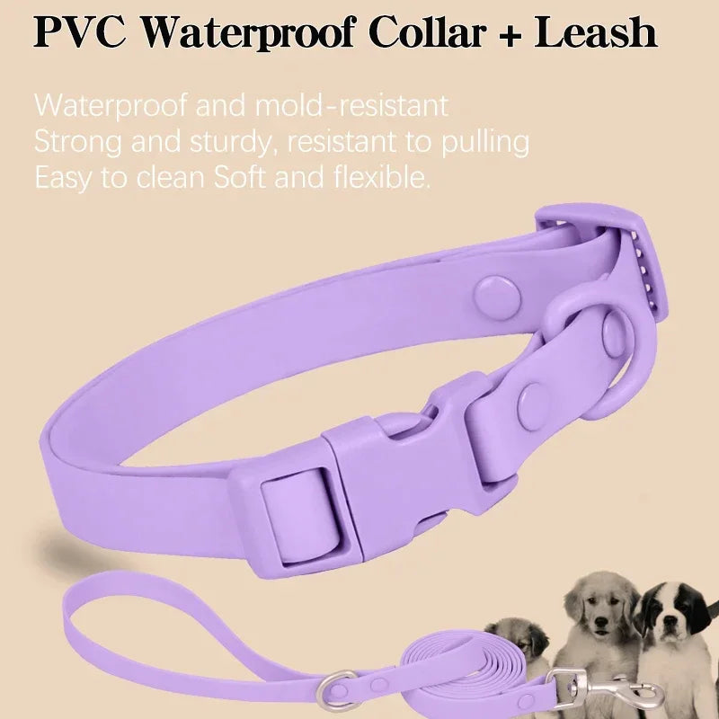 New Colored PVC Waterproof/Dirt Resistant Dog Collar & Leash