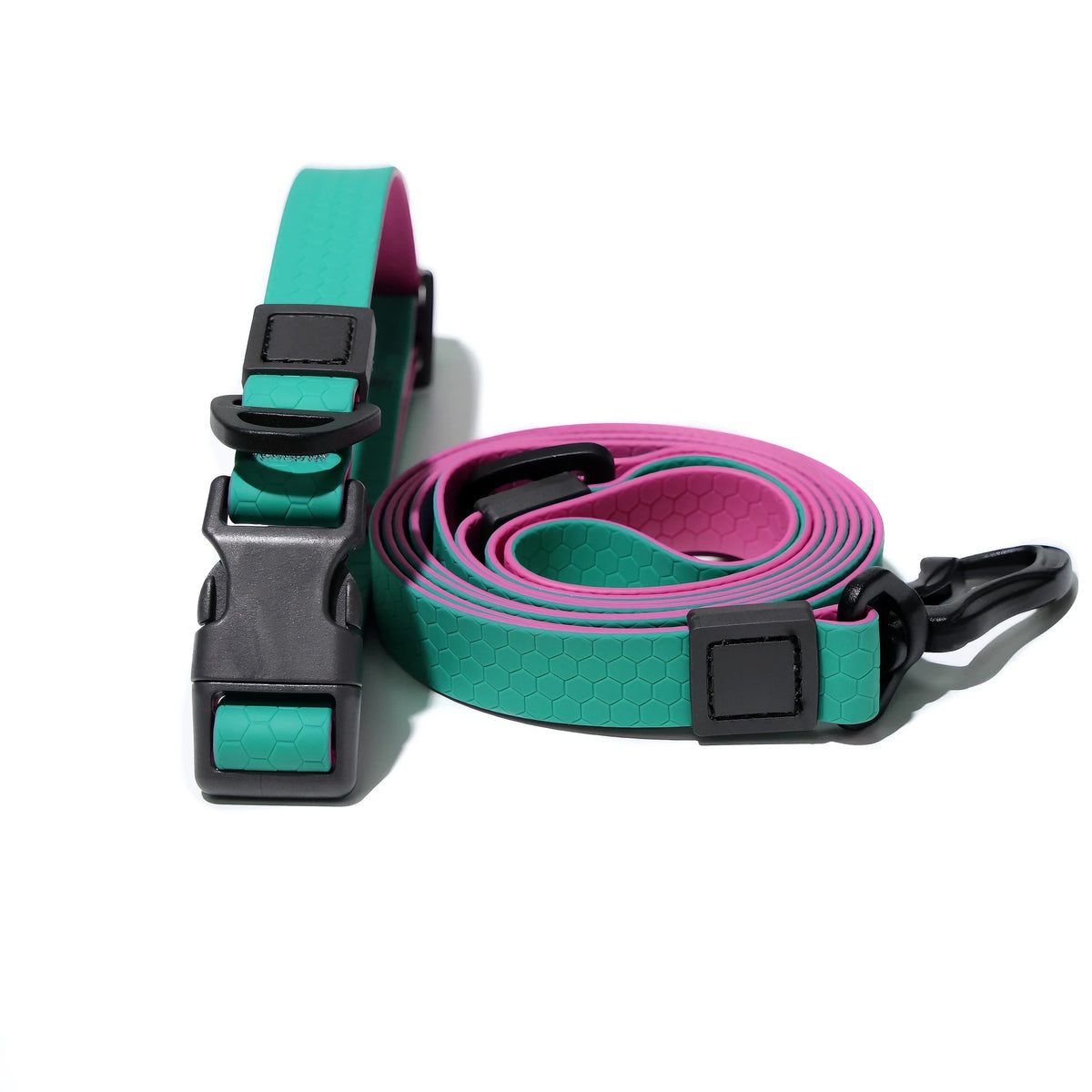 Two‑Tone Waterproof PVC Dog Collar Leash Set with Quick Release Buckle