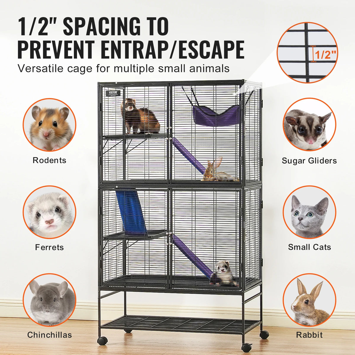 SucceBuy 64.6" Large Rolling 4-Tier Critter Nation Small Animal Cage - Whiskersnwigglesshop
