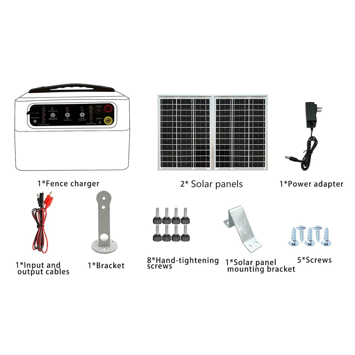Solar Electric Fence Charger 4 Gear 6/8/10/12KV Adjustable 1.5 J for Farm Livestock - Whiskersnwigglesshop
