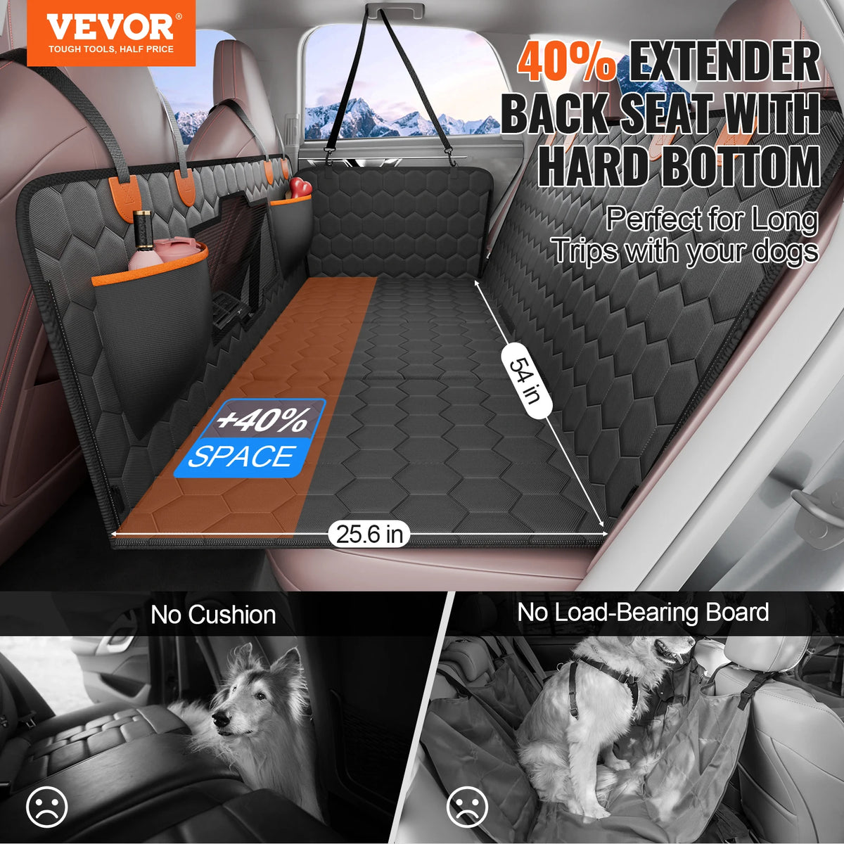 SucceBuy Back Seat Extender Car Seat Cover for Back Seat Bed with Mesh Window and Storage Pocket Supports up to 350lbs