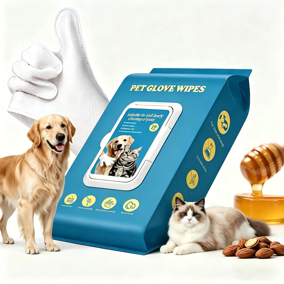 20Pcs Pet Glove Wipes for Dogs & Cats Deodorizing Odor Remover for Full Body Pet Bathing