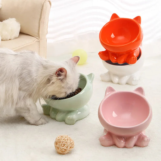 Ceramic Cat Food Bowl Neck Guard Oblique Mouth Pet Bowl
