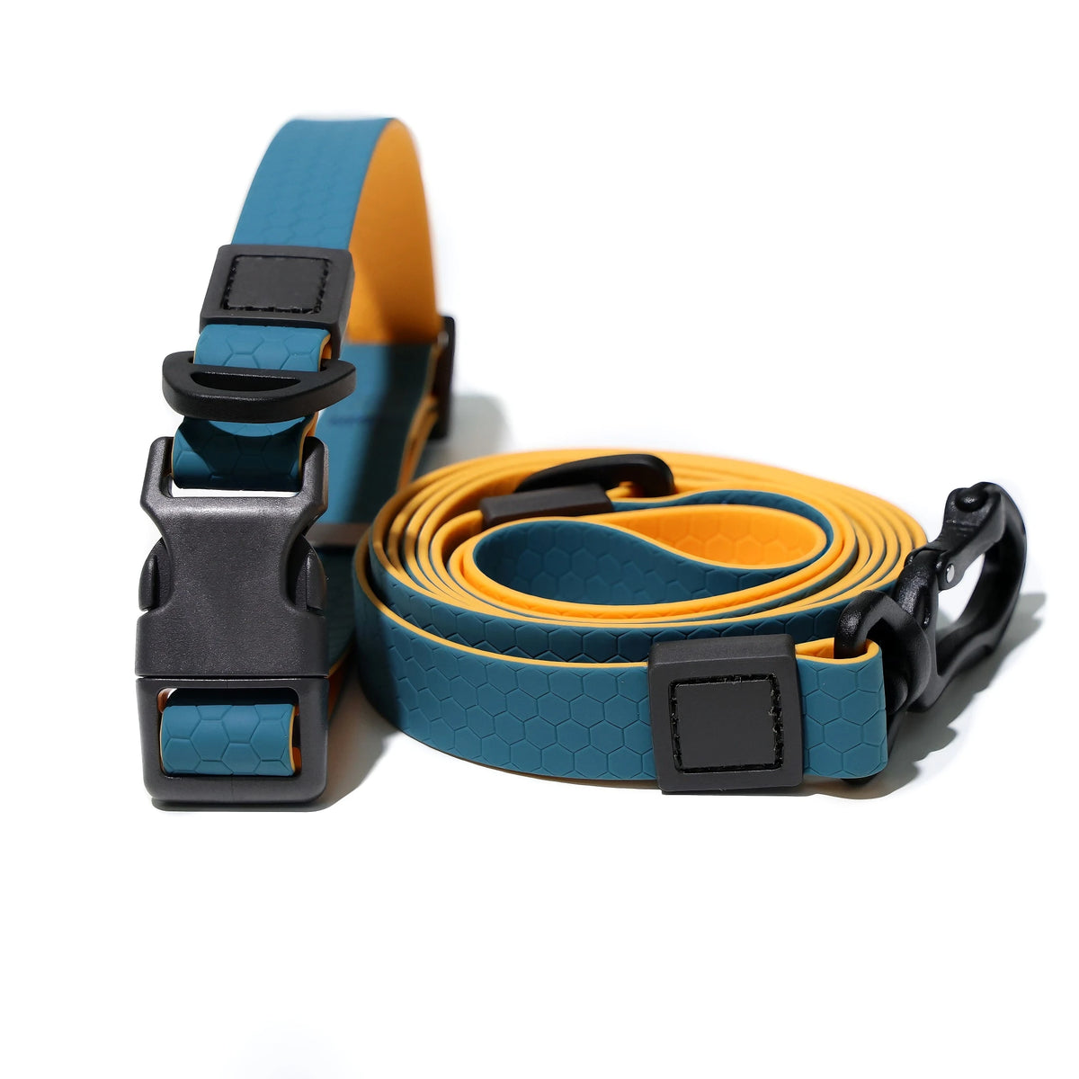 Two‑Tone Waterproof PVC Dog Collar Leash Set with Quick Release Buckle