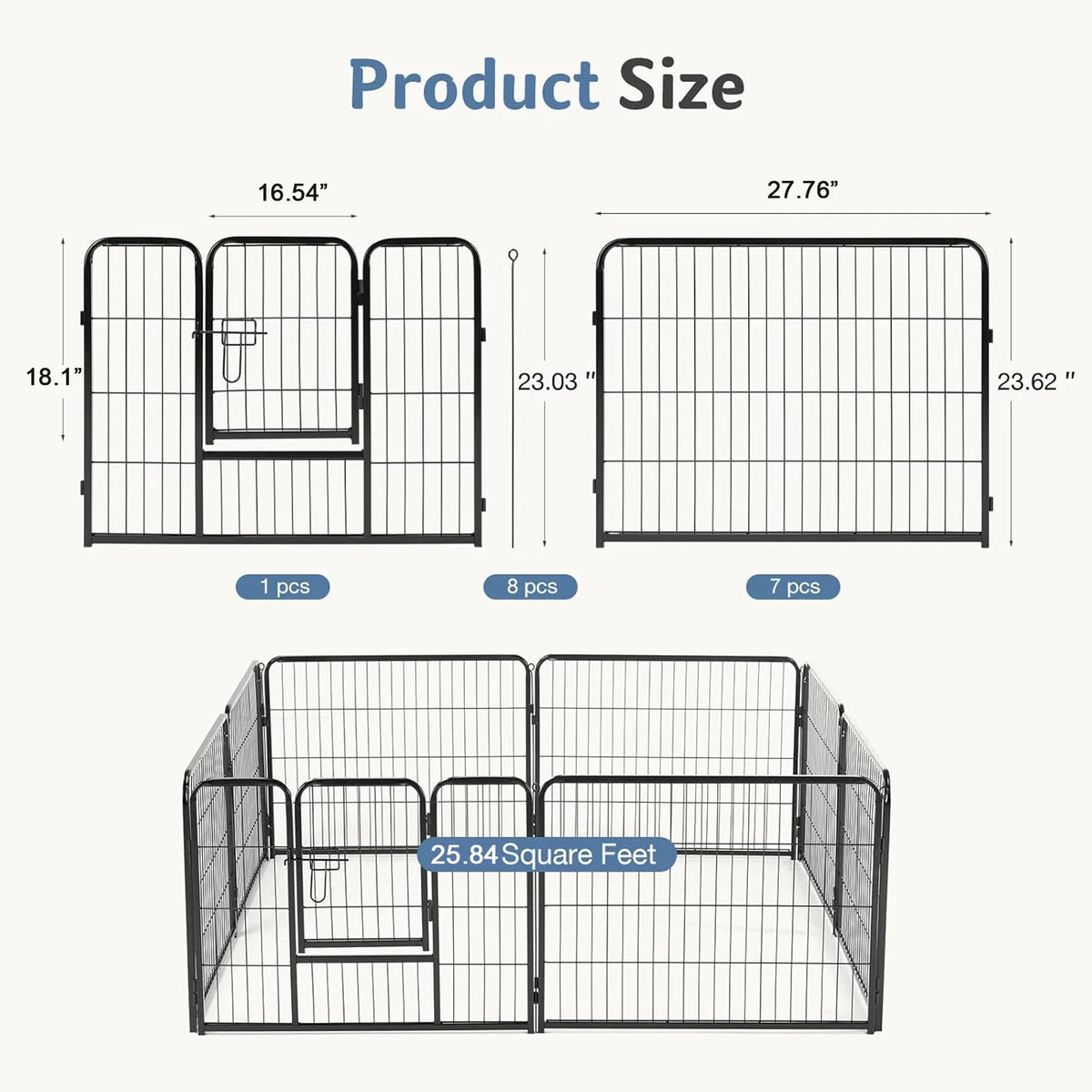 JHK Metal 8 Panels Foldable Dog 24 Inch to 32 Inch Playpen for Yard/Outdoors