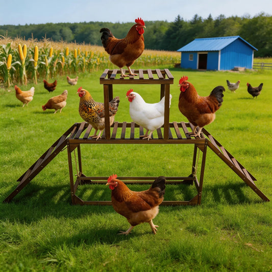 Pine Wood Chicken Perch Swing Roosting Bars with Swing & Ladder Activity