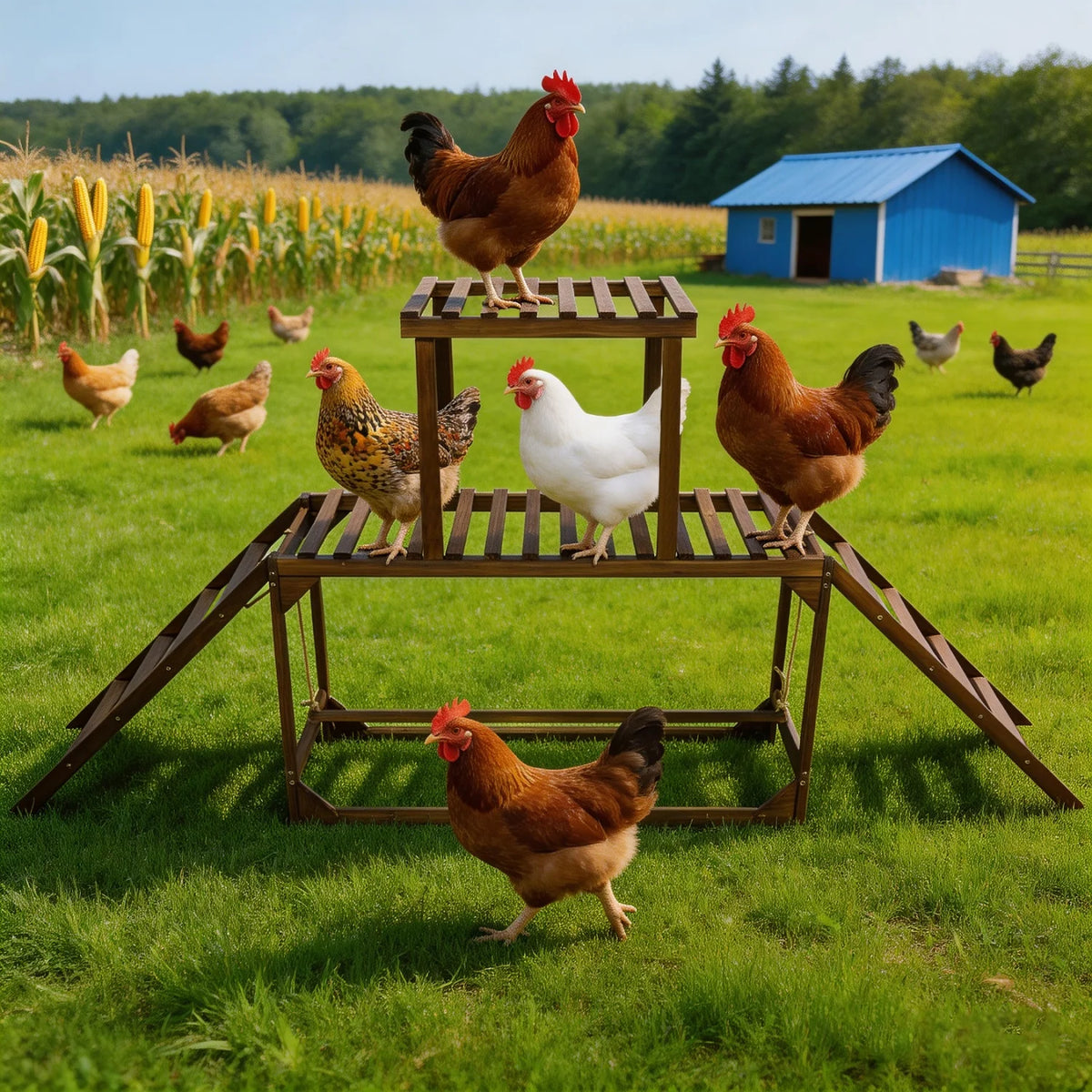 Pine Wood Chicken Perch Swing Roosting Bars with Swing & Ladder Activity