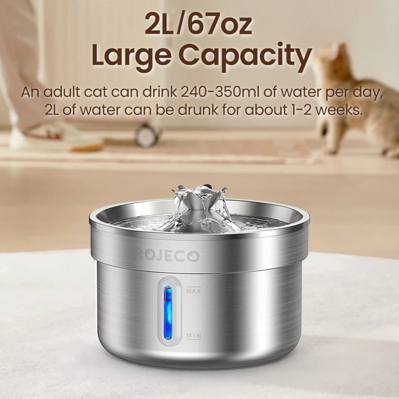 ROJECO Stainless Steel Pet Drinking Fountain Automatic Water Fountain Smart Pet Water Dispenser