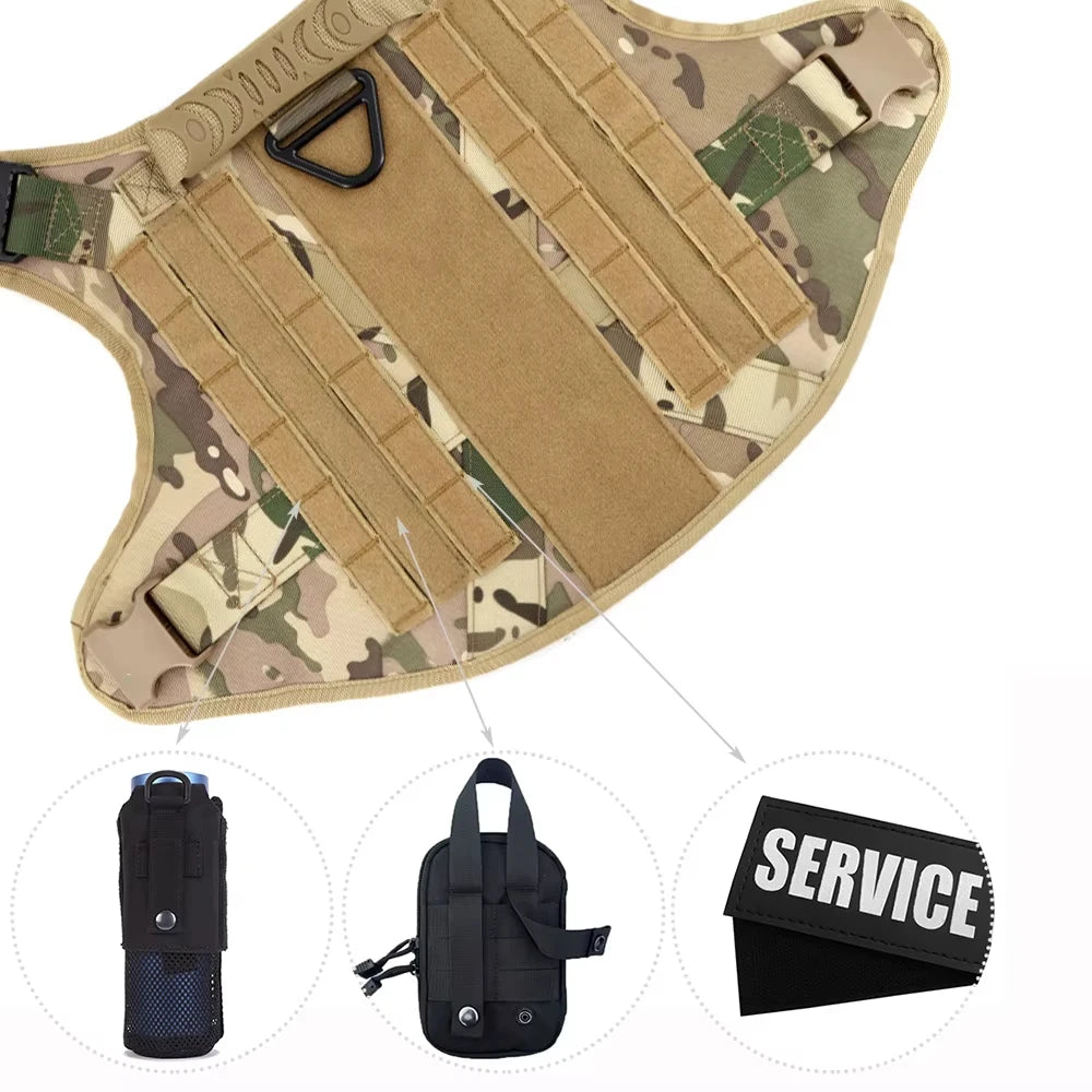 Military Style Dog Harness Collar, Leash, Bags and Patches Set