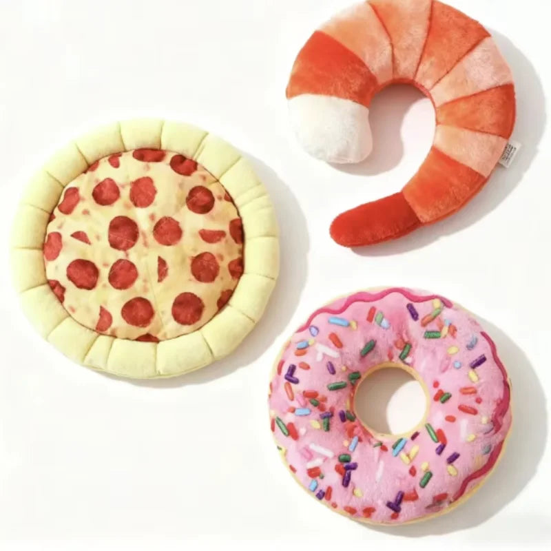 New Plush Dog Toy Doughnut Pizza Squeaky Toys
