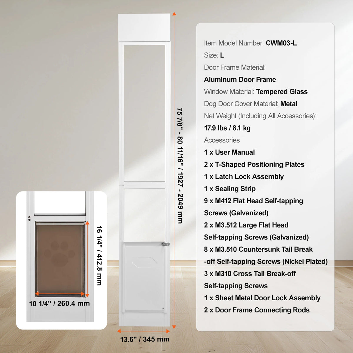 SucceBuy Dog Door Sliding Glass Door Adjustable Height Doggy Pet Door
